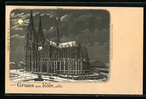 Lithographie Köln, Blick auf den Kölner Dom