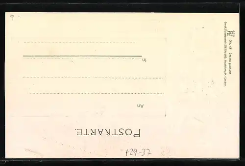 Passepartout-Lithographie Wiesbaden, Totalansicht über die Dächer mit Wappen