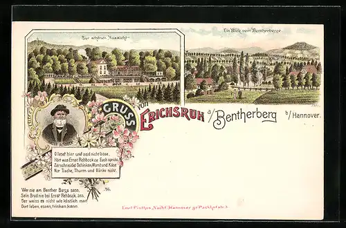 Lithographie Benthe, Gasthaus Erichsruh zur schönen Aussicht, Vater Rehbock, Blick vom Bentherberg
