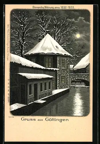 Winter-Lithographie Göttingen, Bismarcks Wohnung anno 1832-1833