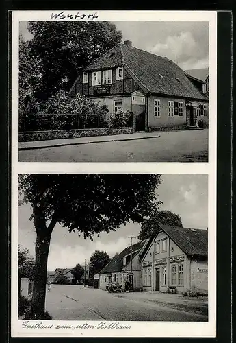 AK Wentorf, Gasthaus zum alten Zollhaus H. Heitmann mit Strasse und Eingang zum Biergarten