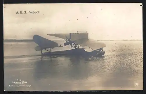 Foto-AK Sanke Nr. 315: A. E. G. Flugboot auf dem Wasser