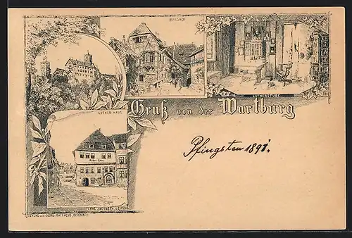 Künstler-AK sign. Carl Jacobsen: Eisenach, Wartburg, Lutherhaus, Burghof