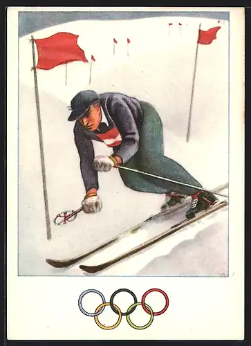 Künstler-AK Skifahrer bei Olympia