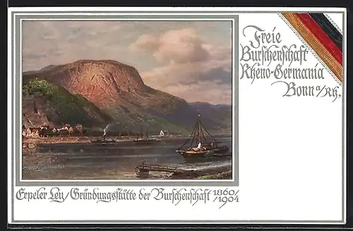Künstler-AK Bonn a. Rh., Freie Burschenschaft Rheno-Germania, Erpeler Ley, Gründungsstätte der Burschenschaft 1860-1904