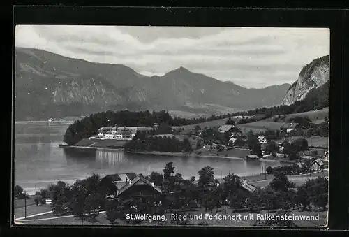 AK St. Wolfgang, Blick auf Ried und Ferienhort mit Falkensteinwand