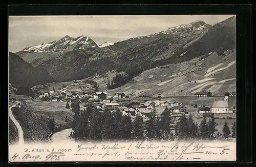 AK St. Anton a. A., Totalansicht von einem Berg aus