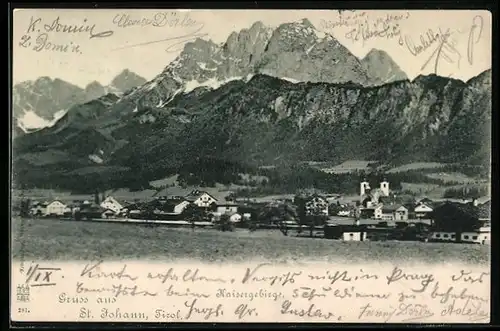 AK St. Johann, Ortsansicht mit Kaisergebirge