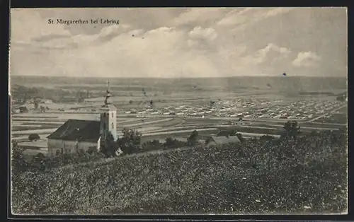 AK St. Margarethen bei Lebring, Blick über die Kirche auf die Stadt