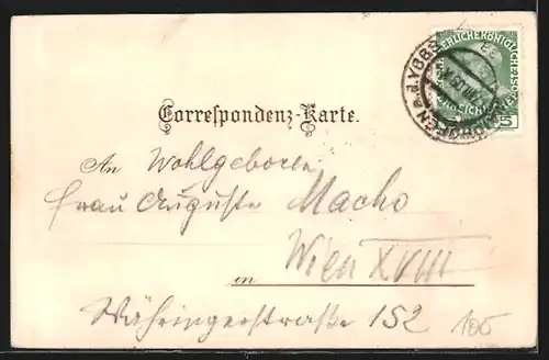 Lithographie Zwettl, Ortsansicht und Hochaltar im Stift