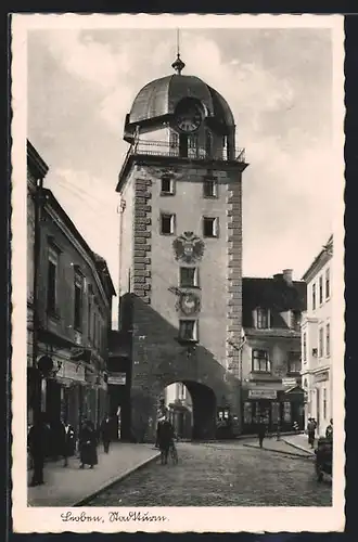 AK Leoben, Radfahrer vor dem Stadtturm