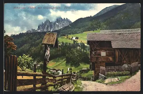 AK Villnös in Tirol, Blick auf die Geislerspitzen
