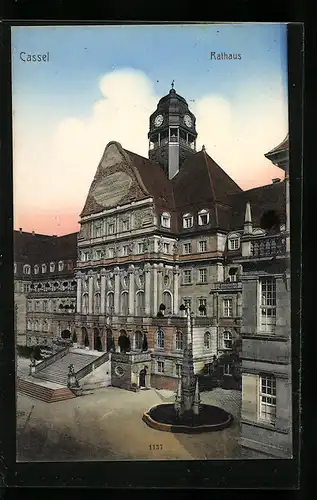 AK Kassel, Rathaus mit Brunnen