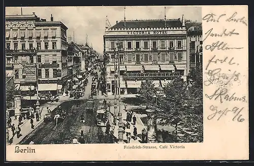 AK Berlin, Friedrich-Strasse mit Cafe Victoria