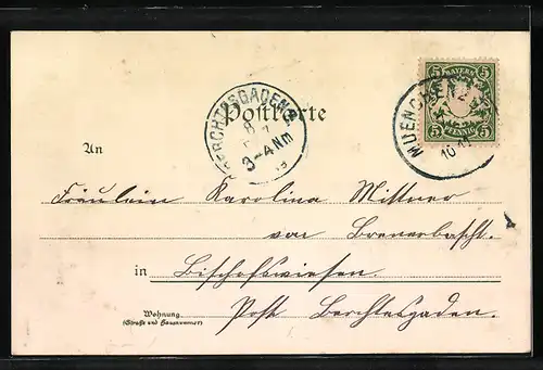 Lithographie München, Totalansicht bei Mondschein von der protestantischen Kirche aus, Alter Rathausturm, Petersturm