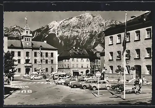 AK Bad Reichenhall, Metzgerei am Marktplatz mit Hochstaufen und Zwiesel