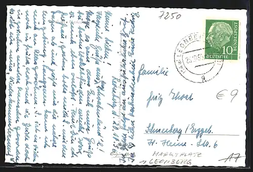 AK Leonberg, Marktplatz mit Geschäften und Brunnen