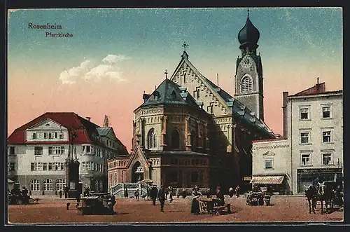 AK Rosenheim, Marktplatz und Pfarrkirche