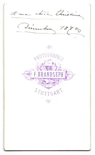 Fotografie F. Brandseph, Stuttgart, junge Frau Christine im passepartout Rahmen, 1879