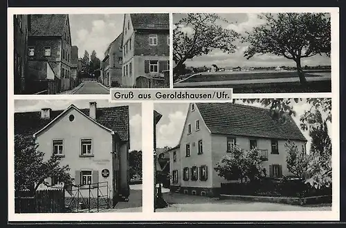 AK Geroldshausen /Ufr., Bäckerei u. Handlung, Strassenpartie