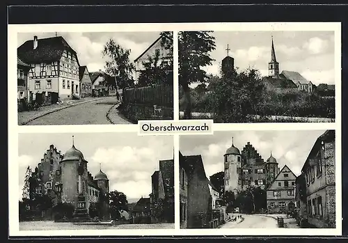 AK Oberschwarzach, Schloss, Kirche, Strasse