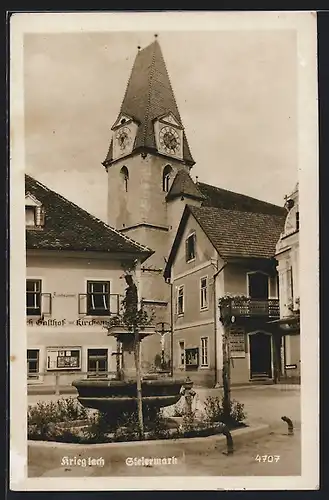 AK Krieglach, Gasthof und Kirche