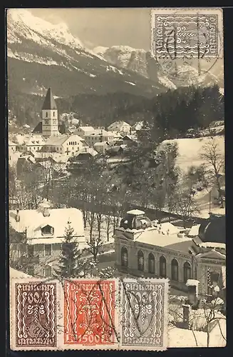 AK Mitterndorf, Ortsansicht im Winter, Bäder-Inhalationen-Kaltwasserkuren