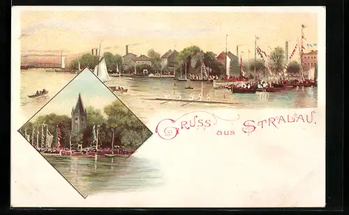 Lithographie Berlin-Friedrichshain, Hafenpartie in Stralau