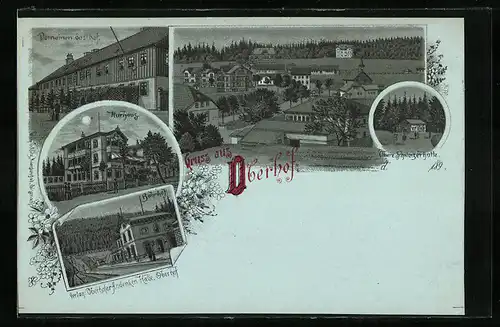 Lithographie Oberhof, Bahnhof, Kurhaus, Domainen-Gasthof