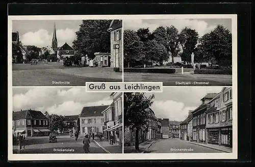 AK Leichlingen, Stadtmitte, Stadtpark-Ehrenmal, Brückenstrasse, Brückenplatz