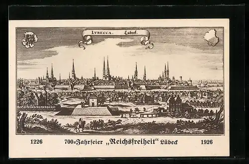 Künstler-AK Lübeck, Festpostkarte 700-Jahrfeier Reichsfreiheit Lübeck 1926