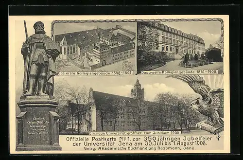 AK Jena, Universität, 350jähriges Jubiläum 1908, Statue von Kurfürst Johann Friedrich