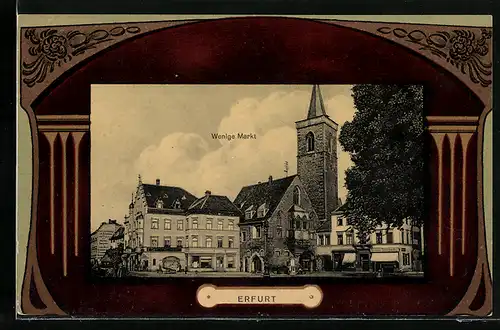 AK Erfurt, Wenige Markt mit Geschäft von Hermann Struszewsky und Kirche, Passepartout