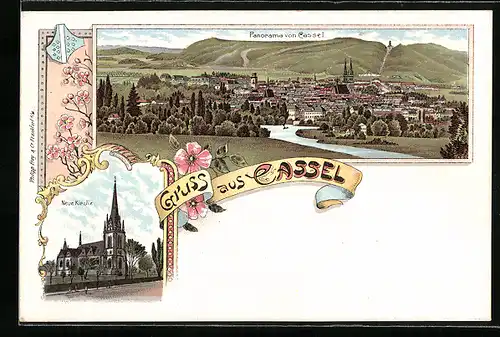 Lithographie Kassel, Panorama, Neue Kirche