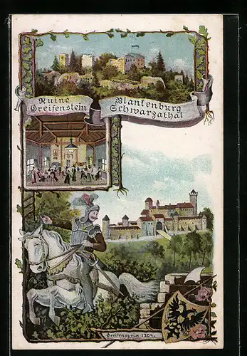 Künstler-AK Blankenburg /Schwarzathal, Ruine Greifenstein anno 1304