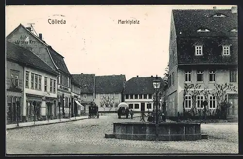 AK Cölleda, Marktplatz mit Hotel goldenes Kreuz