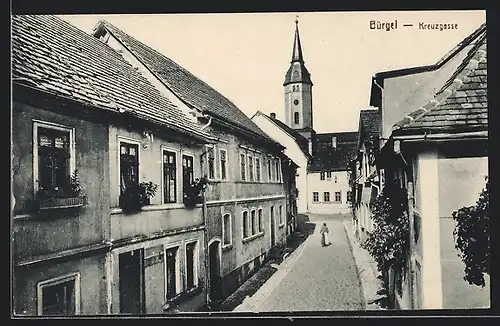 AK Bürgel, Kreuzgasse mit Kirche aus der Vogelschau