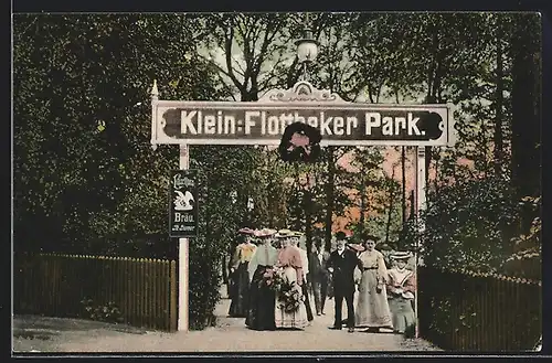 AK Hamburg-Flottbek, Gasthaus Klein-Flottbeker Park Th. Siemer, Eingang mit Gruppe