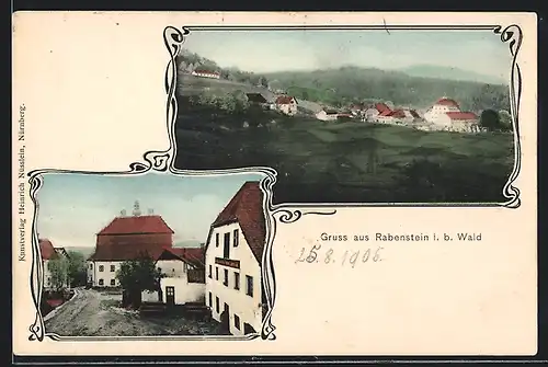 AK Rabenstein / Bayr. Wald, Marktplatz und Ortspanorama