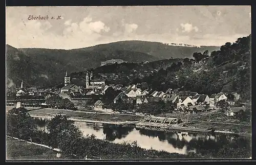 AK Eberbach a. N., Ortsansicht mit Neckarbrücke