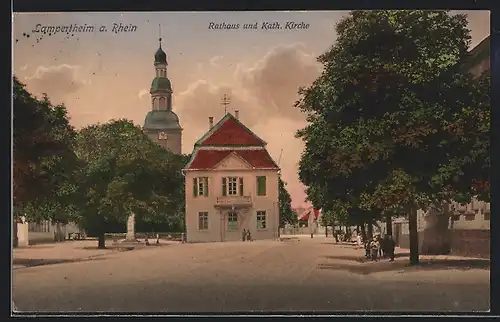 AK Lampertheim /Rh., Rathaus und kath. Kirche