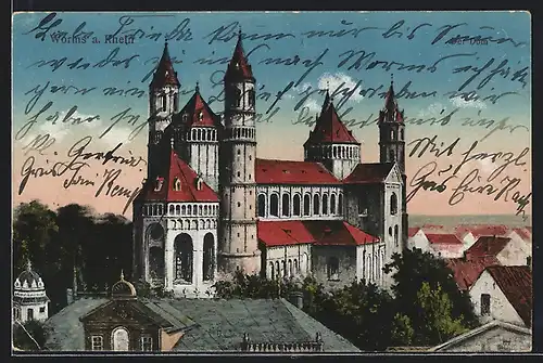 AK Worms a. Rhein, Blick zur Kirche