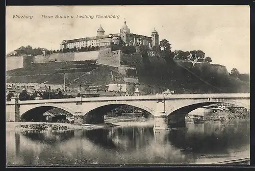 AK Würzburg, Neue Brücke und Festung Marienberg