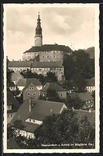 AK Weesenstein im Müglitztal, Ortspartie mit Schloss