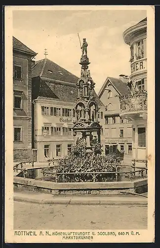 AK Rottweil a. N., Gasthof und Handwerkerbank mit Marktbrunnen