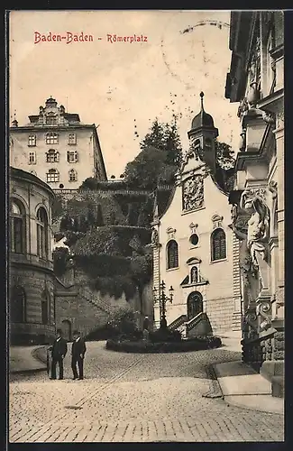 AK Baden-Baden, Strasse am Römerplatz