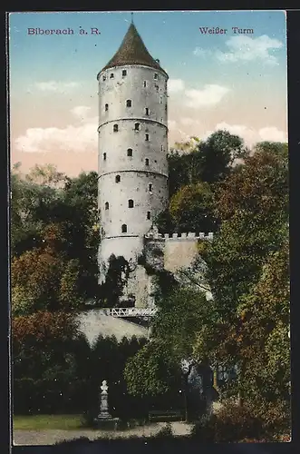 AK Biberach a. R., Weisser Turm mit Denkmal