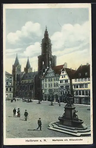 AK Heilbronn a. N., Kilianskirche am Marktplatz mit Brunnen