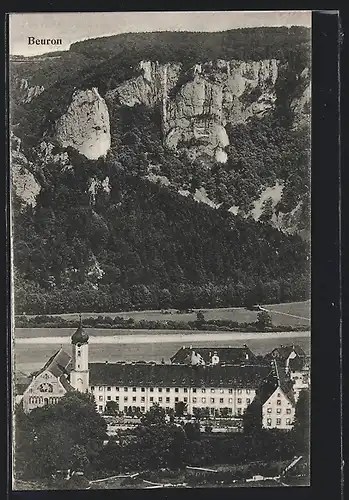 AK Beuron, Ansicht vom Kloster, Felswand