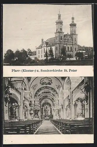 AK St. Peter, Pfarr- und Seminarkirche, Innen- und Aussenansicht